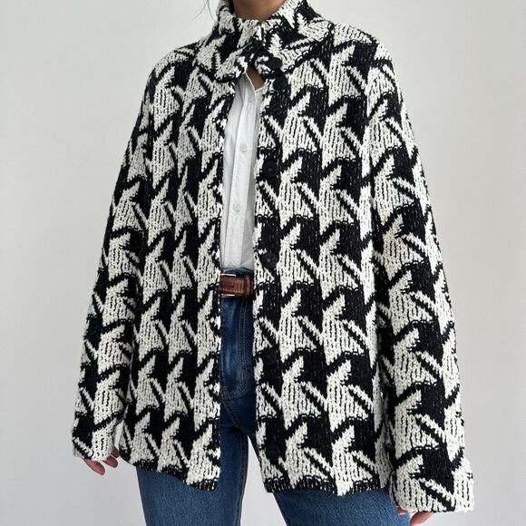 Chico’s Jacket Women’s XL Chunky Houndstooth Black & White ComfyCore Knit - Picture 1 of 8